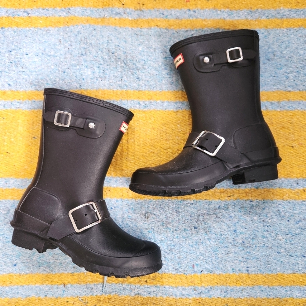 Hunter Kids Black Rain Boots with Buckles
